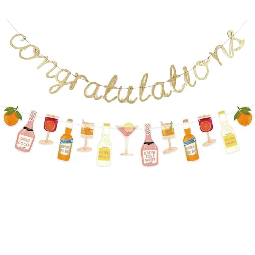 JENSENLIN Banner mit Aufschrift "Congratulations", goldener Glitzertext mit Cocktail-Girlande, Party-Dekorationen für Hochzeit, Brautparty, Verlobungsfeier. von JENSENLIN