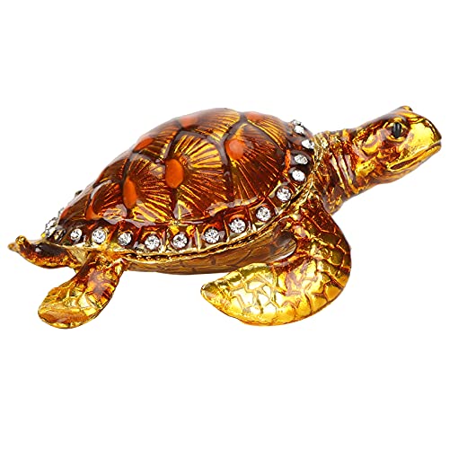 JEOZBM Kleine Schildkröten-Schmuckschatulle, Schildkröten-Figuren-Schmuckkästchen, Tierfiguren, Strasssteine, Aufklappbare Schmuckschatullen für Die Inneneinrichtung von JEOZBM