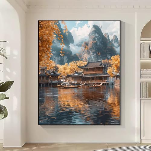 Architektur Diamond Painting XXL Japanische Architektur Diamond Art Bilder Erwachsene Dimond Painting Kinder Mosaikherstellung Stickerei Kreuzstich Malerei Kits Basteln für Gifts (80x110cm) A-9 von JEPGFOU