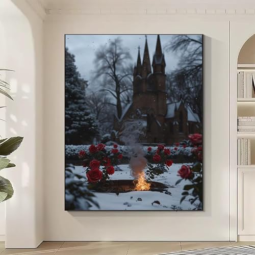 Architektur Diamond Painting XXL Rote Rose Diamond Art Bilder Erwachsene Dimond Painting Kinder Mosaikherstellung Stickerei Kreuzstich Malerei Kits Basteln für Erwachsene, Geschenke (30x40cm) 4-Y von JEPGFOU