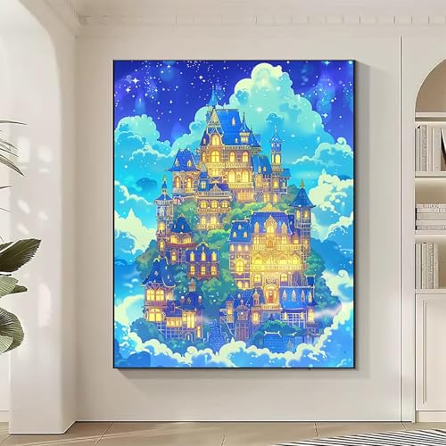 Architektur Diamond Painting XXL Schloss Diamond Art Bilder Erwachsene Dimond Painting Kinder Mosaikherstellung Stickerei Kreuzstich Malerei Kits Basteln für Erwachsene Wanddeko, Geschenke 60x80CM A-5 von JEPGFOU