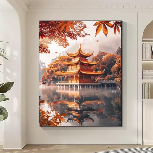 Diamond Painting Architektur Large Diamond Painting Japanische Architektur Crystal Art Bilder Basteln für Erwachsene DIY Vollbohrer Diamanten Malerei Stickerei Kreuzstich Kit für Gifts (40x50cm) O-1 von JEPGFOU