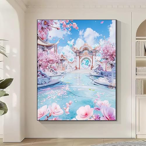 Diamond Painting Architektur Large Diamond Painting KirschblüTenbaum Crystal Art Bilder Basteln für Erwachsene DIY Vollbohrer Diamanten Malerei Stickerei Kreuzstich Kit für Geschenke (80x100cm) P-9 von JEPGFOU
