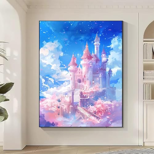 Diamond Painting Architektur Large Diamond Painting Schloss Crystal Art Bilder Basteln für Erwachsene DIY Vollbohrer Diamanten Malerei Stickerei Kreuzstich Kit für Zimmer, Geschenke (90x120cm) 1-M von JEPGFOU