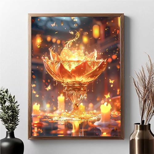 Diamond Painting Blume, Diamond Painting Erwachsene Kerze Diamant Malerei Bilder Full Drill 5D DIY Diamont Art Stickerei Set Geeignet Als Geschenk, Zur Entspannung und Wanddeko 30x40cm JPF 4-R von JEPGFOU