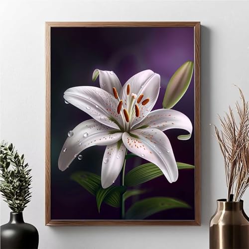 Diamond Painting Blume, Diamond Painting Erwachsene Lilie Diamant Malerei Bilder Full Drill 5D DIY Diamont Art Stickerei Set Geeignet Als Geschenk, Zur Entspannung und Wanddeko 50 x 70 cm JPF 7-A von JEPGFOU