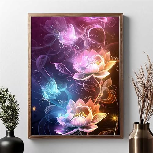Diamond Painting Blume, Diamond Painting Erwachsene Schmetterling Diamant Malerei Bilder Full Drill 5D Diamonds Art Stickerei Set Geeignet Als Geschenk, Zur Entspannung und Wanddeko 30x40cm JPF Q-8 von JEPGFOU