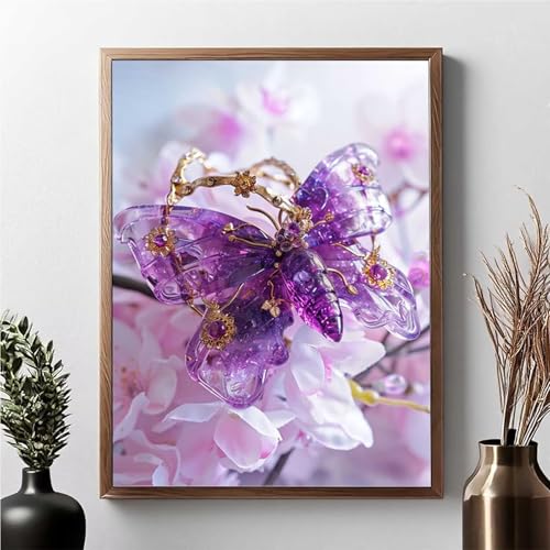 Diamond Painting Blume, Diamond Painting Erwachsene Schmetterling Diamant Malerei Bilder Full Drill 5D Diamonds Art Stickerei Set Geeignet Als Geschenk, Zur Entspannung und Wanddeko 40 x 50 cm JPF 7-8 von JEPGFOU