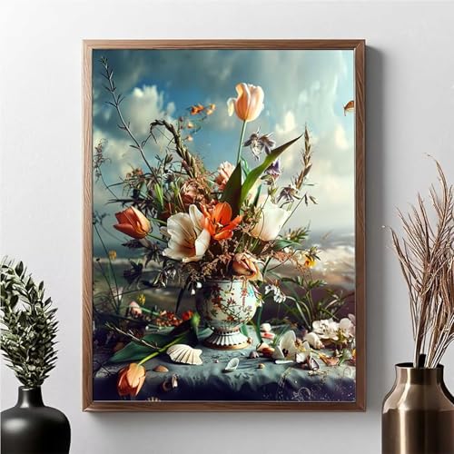 Diamond Painting Erwachsene Blume Diamond Painting Kinder Blumen 5D DIY Runden Mosaikherstellung Basteln Erwachsene Anfänger Set für Heim Schlafzimmer Wand Deko Wohnzimmer, Geschenke 40x50cm JPF 2-R von JEPGFOU
