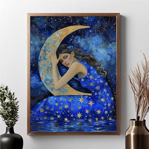 Diamond Painting Erwachsene Frau Diamond Painting Kinder Mond 5D DIY Runden Mosaikherstellung Basteln Erwachsene Anfänger Set für Heim Schlafzimmer Wand Deko Wohnzimmer, Geschenke 50x70cm JPF D-8 von JEPGFOU
