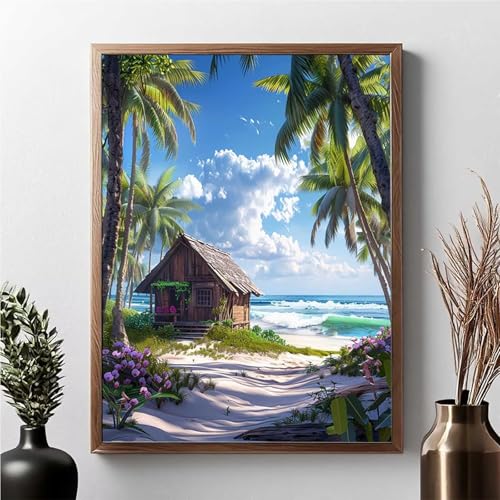 Diamond Painting Erwachsene Sea Diamond Painting Kinder Haus 5D DIY Runden Mosaikherstellung Basteln Erwachsene Anfänger Set für Heim Schlafzimmer Wand Deko Wohnzimmer, Geschenke 30x40cm JPF 9-J von JEPGFOU