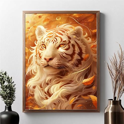 Diamond Painting Erwachsene Tier Diamond Painting Kinder Weißer Tiger 5D DIY Runden Mosaikherstellung Basteln Erwachsene Anfänger Set für Heim Schlafzimmer Wand Deko, Geschenke 50x70cm JPF 5-O von JEPGFOU