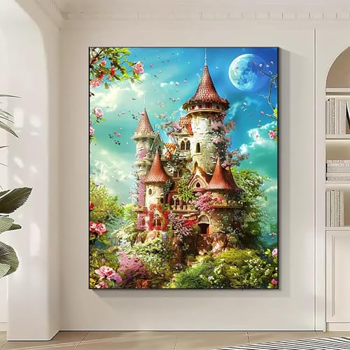 Diamond Painting Fantasie Large Diamond Painting Schloss Crystal Art Bilder Basteln für Erwachsene DIY Vollbohrer Diamanten Malerei Stickerei Kreuzstich Kit für Zimmer Deko, Geschenke (60x80cm) L-J von JEPGFOU