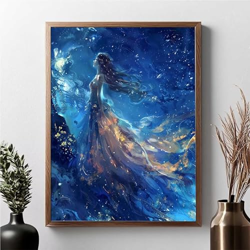 Diamond Painting Frau, Diamond Painting Erwachsene Blau Diamant Malerei Bilder Full Drill 5D DIY Diamont Art Stickerei Set Geeignet Als Geschenk, Zur Entspannung und Wanddeko 40 x 50 cm JPF 2-6 von JEPGFOU