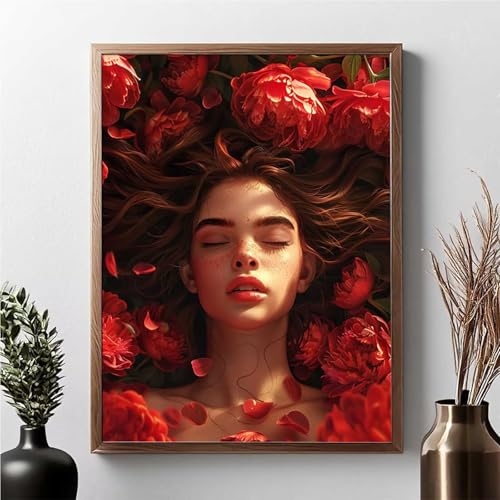 Diamond Painting Frau, Diamond Painting Erwachsene Blume Diamant Malerei Bilder Full Drill 5D DIY Diamont Art Stickerei Set Geeignet Als Geschenk, Zur Entspannung und Wanddeko 30 x 40 cm JPF L-P von JEPGFOU
