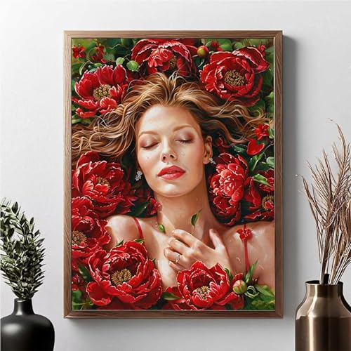 Diamond Painting Frau, Diamond Painting Erwachsene Blume Diamant Malerei Bilder Full Drill 5D DIY Diamont Art Stickerei Set Geeignet Als Geschenk, Zur Entspannung und Wanddeko 30x40cm JPF 4-S von JEPGFOU