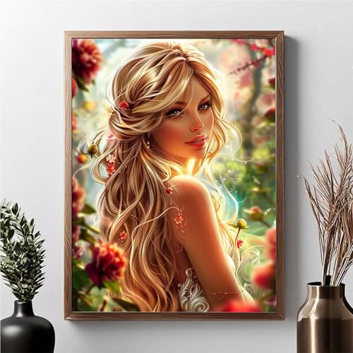 Diamond Painting Frau, Diamond Painting Erwachsene Blume Diamant Malerei Bilder Full Drill 5D DIY Diamont Art Stickerei Set Geeignet Als Geschenk, Zur Entspannung und Wanddeko 40 x 50 cm JPF K-Y von JEPGFOU