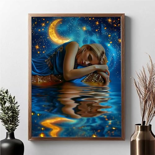 Diamond Painting Frau, Diamond Painting Erwachsene Mond Diamant Malerei Bilder Full Drill 5D DIY Diamont Art Stickerei Set Geeignet Als Geschenk, Zur Entspannung und Wanddeko 40x50cm JPF O-7 von JEPGFOU