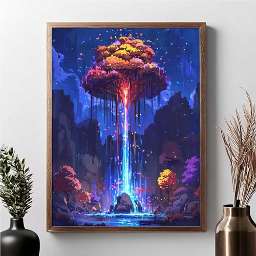 Diamond Painting Landschaft, Diamond Painting Erwachsene Baum Diamant Malerei Bilder Full Drill 5D DIY Diamont Art Stickerei Set Geeignet Als Geschenk, Zur Entspannung und Wanddeko 40 x 50 cm JPF S-1 von JEPGFOU