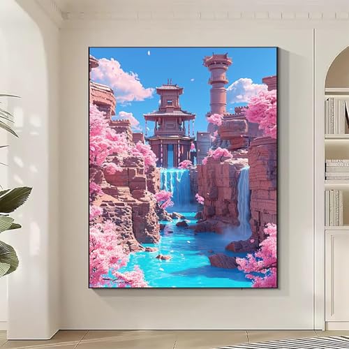 Diamond Painting Landschaft Large Diamond Painting KirschblüTenbaum Crystal Art Bilder Basteln für Erwachsene DIY Vollbohrer Diamanten Malerei Stickerei Kreuzstich Kit für Geschenke (80x100cm) 1-8 von JEPGFOU
