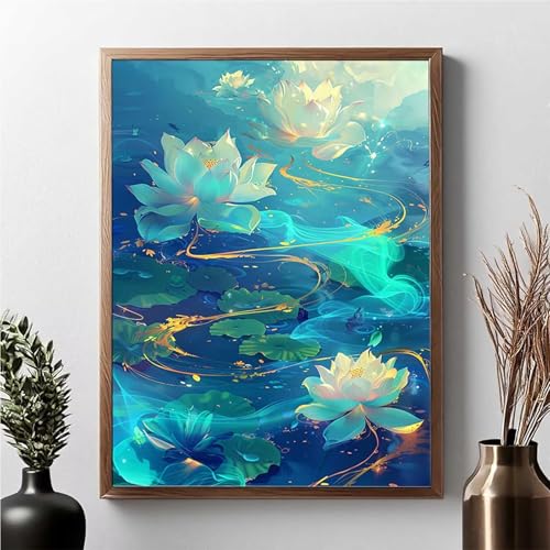Diamond Painting Lotus, Diamond Painting Erwachsene Blume Diamant Malerei Bilder Full Drill 5D DIY Diamont Art Stickerei Set Geeignet Als Geschenk, Zur Entspannung und Wanddeko 80x100cm JPF 2-Z von JEPGFOU
