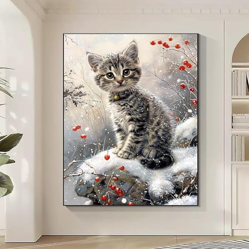 Diamond Painting Tier Large Diamond Painting Katze Crystal Art Bilder Basteln für Erwachsene DIY Vollbohrer Diamanten Malerei Stickerei Kreuzstich Kit für Zimmer Deko, Geschenke (80x100cm) 2-U von JEPGFOU