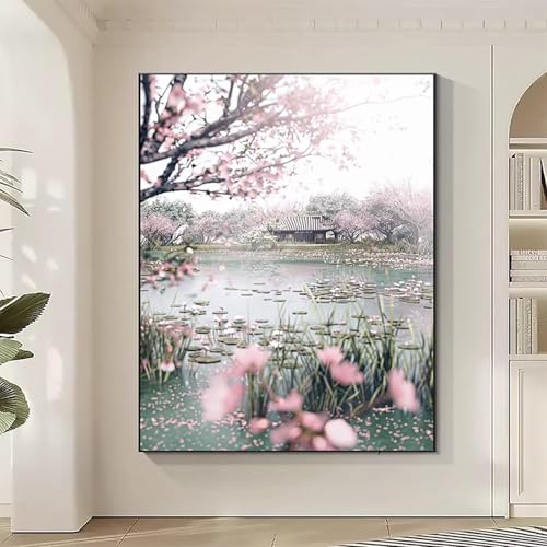 Garten Diamond Painting XXL KirschblüTen Diamond Art Bilder Erwachsene Dimond Painting Kinder Mosaikherstellung Stickerei Kreuzstich Malerei Kits Basteln für Erwachsene, Geschenke (50x70cm) Pjy-2-5 von JEPGFOU