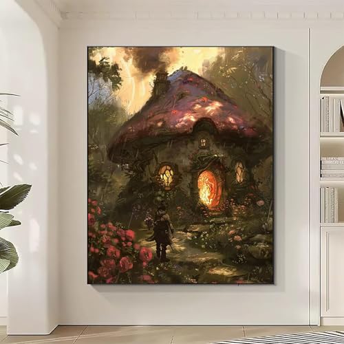 HäUser Diamond Painting XXL Pilzhaus Diamond Art Bilder Erwachsene Dimond Painting Kinder Mosaikherstellung Stickerei Kreuzstich Malerei Kits Basteln für Erwachsene Wanddeko, Geschenke (50x70cm) 3-V von JEPGFOU