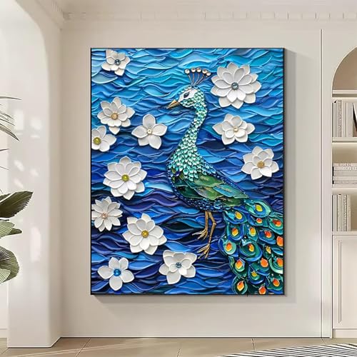 JEPGFOU Kunst Diamond Painting XXL Pfau Diamond Art Bilder Erwachsene Dimond Painting Kinder Mosaikherstellung Stickerei Kreuzstich Malerei Kits Basteln für Erwachsene Wanddeko, Geschenke 40x50cm 9-U von JEPGFOU