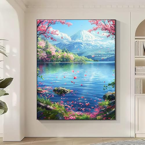 Landschaft Diamond Painting XXL KirschblüTen Diamond Art Bilder Erwachsene Dimond Painting Kinder Mosaikherstellung Stickerei Kreuzstich Malerei Kits Basteln für Erwachsene, Geschenke 90x120cm L-F von JEPGFOU