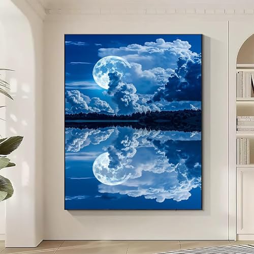 Landschaft Diamond Painting XXL Mond Diamond Art Bilder Erwachsene Dimond Painting Kinder Mosaikherstellung Stickerei Kreuzstich Malerei Kits Basteln für Erwachsene Wanddeko, Geschenke (30x40cm) 5-R von JEPGFOU