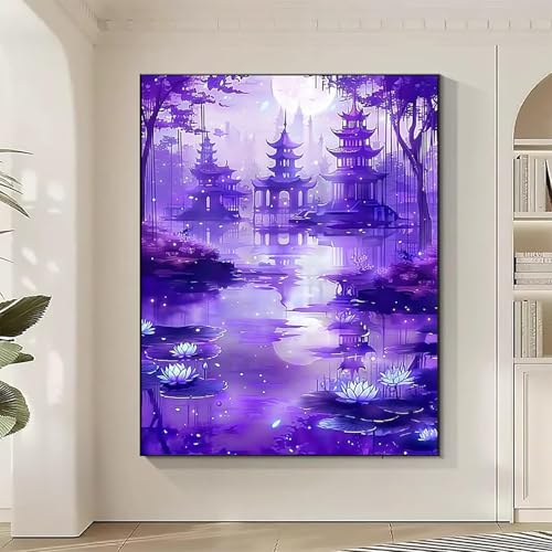 Landschaft Diamond Painting XXL Seerose Diamond Art Bilder Erwachsene Dimond Painting Kinder Mosaikherstellung Stickerei Kreuzstich Malerei Kits Basteln für Erwachsene, Geschenke (50x70cm) D-I von JEPGFOU