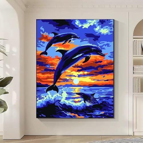 Tier Diamond Painting XXL Delphin Diamond Art Bilder Erwachsene Dimond Painting Kinder Mosaikherstellung Stickerei Kreuzstich Malerei Kits Basteln für Erwachsene Wanddeko, Geschenke (80x110cm) B-8 von JEPGFOU