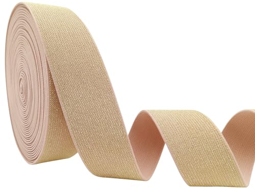 JESEP YONG Elastisches Band zum Nähen, 4,5 m, glitzernd, rosa, 3,8 cm, metallisches Goldband, Spule, rutschfest, schwer, elastisch, dehnbar, für Hosenbund, Perücken, Röcke, Bastelprojekte von JESEP YONG