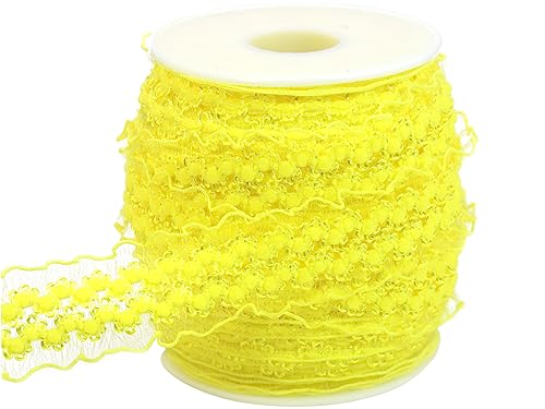 JESEP YONG 20 Meter gelbe Doppel-Rüschen-Organza-Bordüre, elastischer Spitzenbesatz, Stretch-Spitzenband, Kleidung und Kleidung für Heimwerker, Stirnband, Kleidung, Nähen, Verzierung von JESEP YONG
