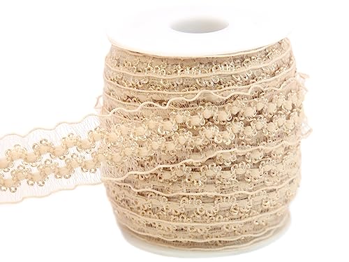 JESEP YONG 20 Meter khakifarbene Doppel-Rüschen-Organza-Bordüre, elastischer Spitzenbesatz, Stretch-Spitzenband, Kleidung und Kleidung für DIY-Stirnband, Kleidung, Nähen, Verzierung von JESEP YONG