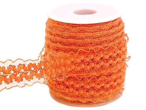 JESEP YONG 20 Meter orangefarbene Doppel-Rüschen-Organza-Bordüre, elastischer Spitzenbesatz, Stretch-Spitzenband, Kleidung und Kleidung für selbstgemachte Stirnbänder, Kleidung, Nähen, Verzierung von JESEP YONG