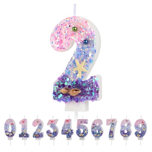 Geburtstagskerzen Zahlen 0 für Meerjungfrau Tortendeko Rosa und Lila Kerzen Geburtstag Zahlenkerze mit Farbverlauf für 10 Geburtstag Mädchen Geburtstagskerzen Kinder für Torte von JETOP
