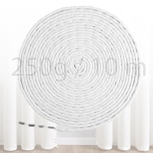 JETOP 250g Bleiband für Gardinen Schwer ca.10 Meter 25g/m Vorhang Beschwerer Outdoor Glatte Aufhängung Bleikette Gardinenbeschwerer Schneidbar Bleiband für Moskitonetz Vorhänge Stoffe (weiß) (25 g/m) von JETOP