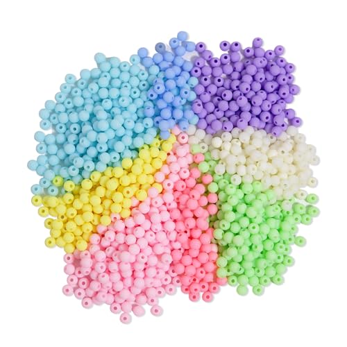 JETOP Acrylperlen, bunte Perlen zum Auffädeln, 1500 Stück matte Armbandperlen, mattierte Perlen für Schmuckherstellung, Perlen für Armbandherstellung, Halsketten, Schmuckherstellung (6 mm) von JETOP