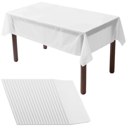 JEUIHAU 20 Stück Kunststoff-Tischdecke rechteckig, 137 x 274 cm, weiße Tischdecke, Tischdecken für Party, Hochzeit, Picknick, Geburtstag und Weihnachten Tischdekoration von JEUIHAU