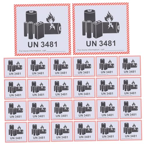 JEWEDECO 100 Blatt Batterie Brandschutzetiketten, Batterieetiketten Für Den Versand, Batterie Warnetiketten, Batterie Versandetiketten, Warnetiketten, Batterieaufkleber, Lithiumbatterie von JEWEDECO