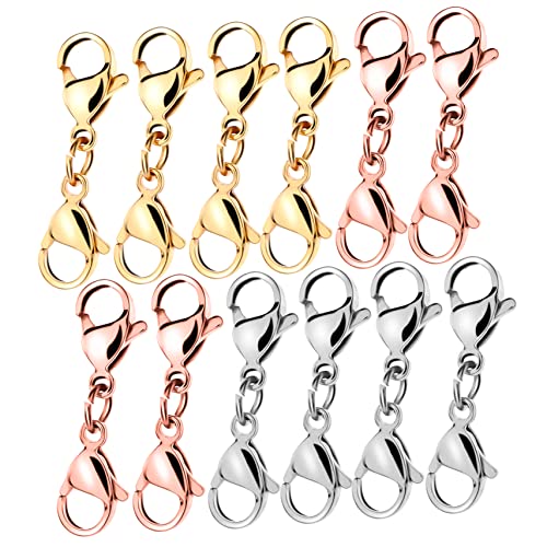JEWEDECO 12Stücke Metall Lobster Clips für DIY Schmuckherstellung Doppelöffnung Verschlüsse und Roségold für Armbänder und Halskettenverlängerungen von JEWEDECO