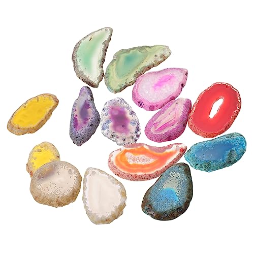 JEWEDECO 14Stücke Bunte Achatstücke für DIY Schmuckherstellung Natürliche Edelsteinscheiben Handgefertigte Halskette und Dekoration für und Kreative Projekte von JEWEDECO