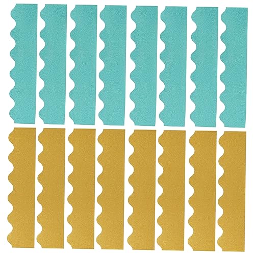 JEWEDECO 2 Sätze Glitter Bulletin Board Borders Wellenförmige Selbstklebende Schulbordüren für Klassenzimmer Dekoration Wasserfest Je Gold und Grün Diy Bastelaufkleber von JEWEDECO