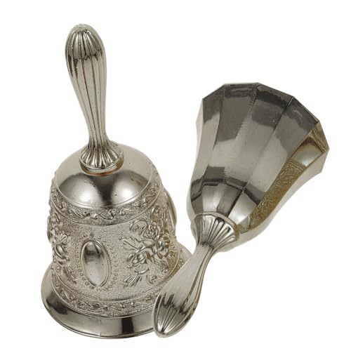 JEWEDECO 2 Stück Vintage Handglocke Handheld Bells mit Ergonomischem Griff Klare Klingel für Restaurant Schule Service Weihnachtsdeko Multifunktionale Retro Dinner Bell Rostfrei Robust von JEWEDECO