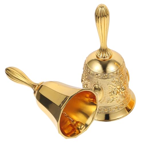 JEWEDECO 2 Stück Vintage Handglocken Kupferlegierung Dinner Bell Service Glocken mit Ergonomischem Griff Lauter Klang Vielseitig für Restaurant Hochzeit Weihnachtsdeko und Geschenk von JEWEDECO