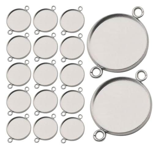 JEWEDECO 20 Stück runde Lünettentablett-Anhängerverbinder, blanke Cabochon-Einstellungen aus Edelstahl, Doppelschlaufen, Charm-Verbindungsstücke für DIY-Schmuckhandwerk, 25 mm JEWEDECO 20 Stück runde Lünettentablett-Anhängerverbinder, blanke Cabochon-Einstellungen aus Edelstahl, Doppelschlaufen, Charm-Verbindungsstücke für DIY-Schmuckhandwerk, 25 mm von JEWEDECO