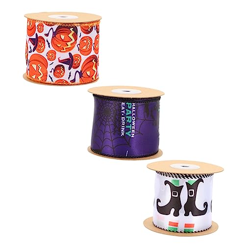 JEWEDECO 3 Rollen Halloween Dekorationsbänder Drahtkante Yards pro Rolle für Geschenkverpackungen Kranzgestaltung und Tischdekoration Pumpkin Boots JEWEDECO 3 Rollen Halloween Dekorationsbänder Drahtkante Yards pro Rolle für Geschenkverpackungen Kranzgestaltung und Tischdekoration Pumpkin Boots von JEWEDECO