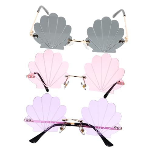 JEWEDECO 3stücke Teiliges Randlose Sonnenbrille Muschelförmigem Design Uv-schutz Für Outdoor-aktivitäten Und Partys Grauen Und Gläsern von JEWEDECO